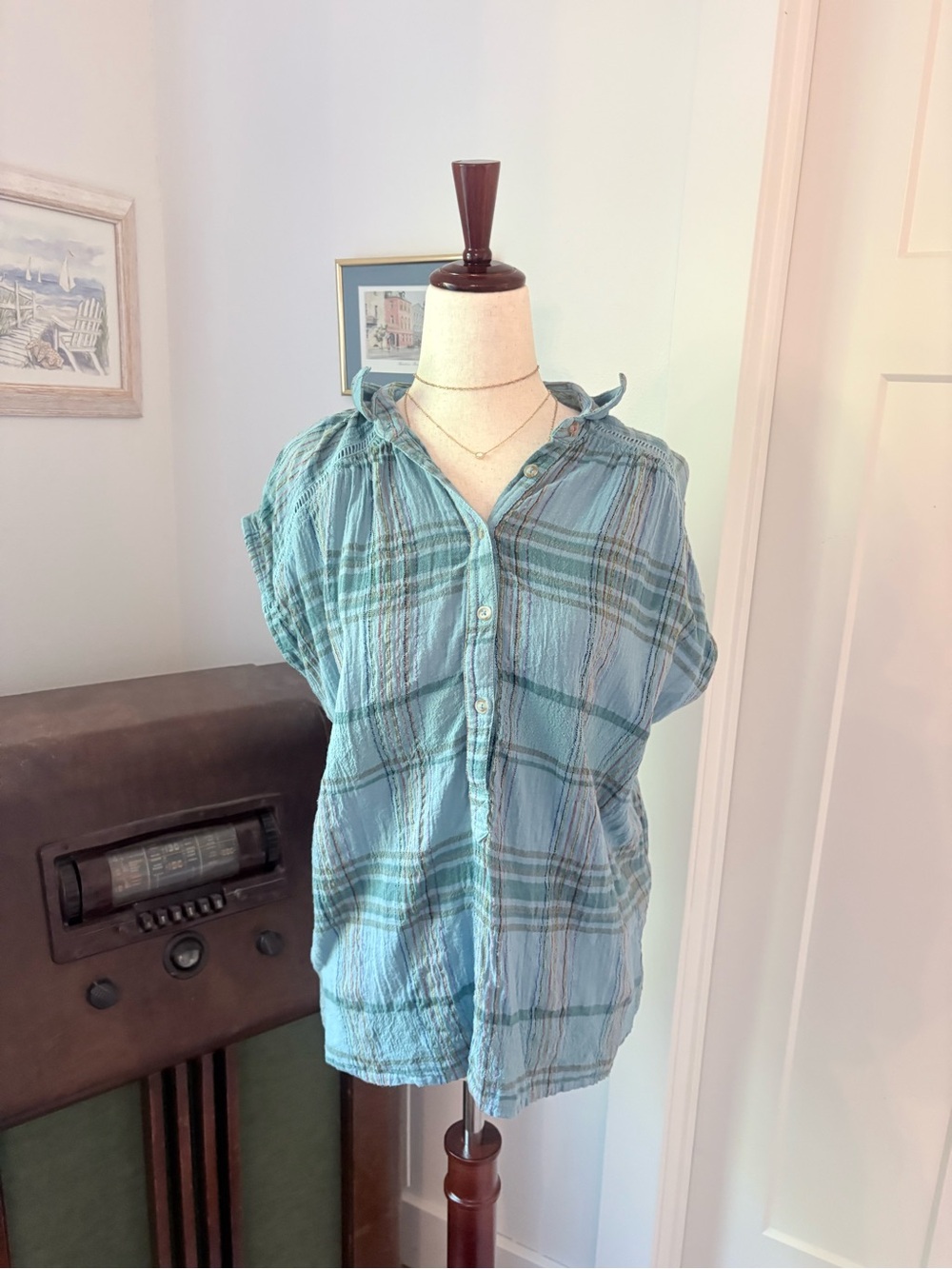 𓂃 ࣪˖ ִֶָ𐀔 blue Pilcro Serena Surf Henley blouse by Anthropologie